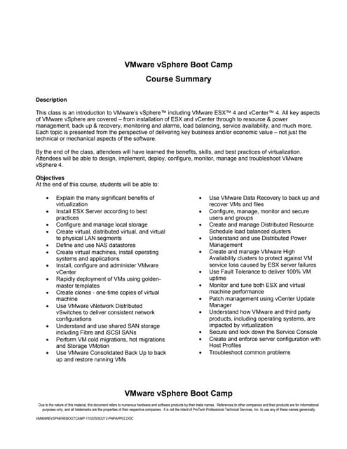 V mware v sphere boot camp