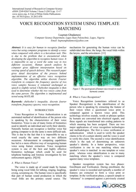 Voice Recognition System using Template Matching