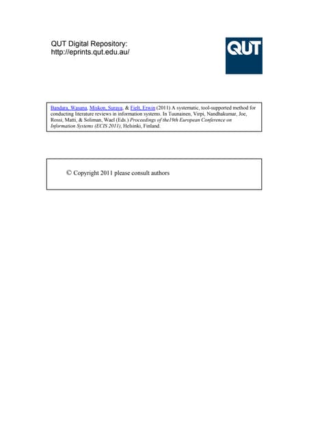 Wasana (2011)   a systematic, tool-supported method for conducting lr in is