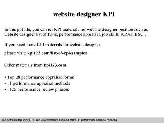 Website designer kpi