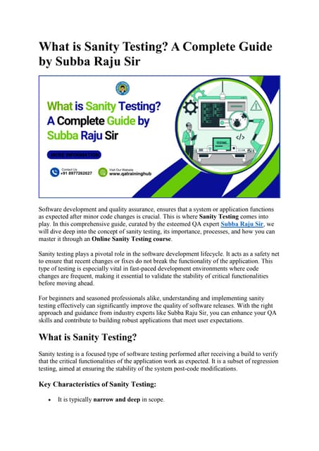 What is Sanity Testing.pdf by QA Training hub