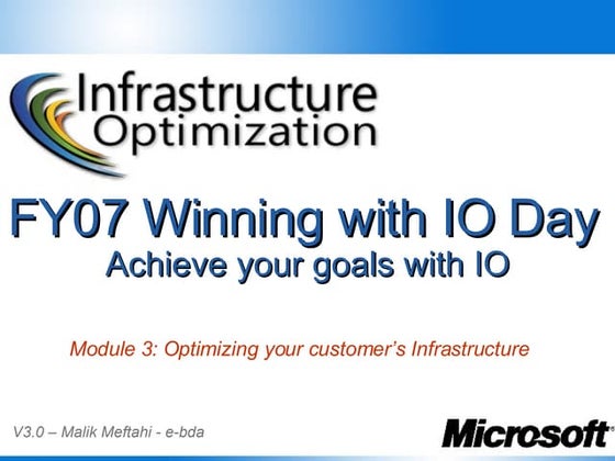 Winning With Io Partner   Module 3   Optimizing Your Customers Infrastructure