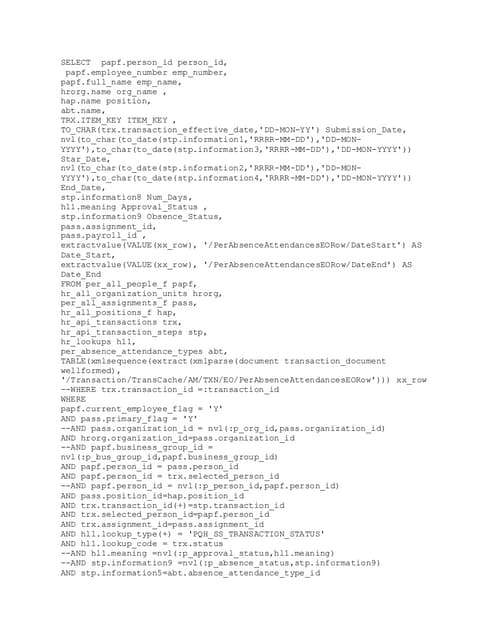 Absence Work flow query