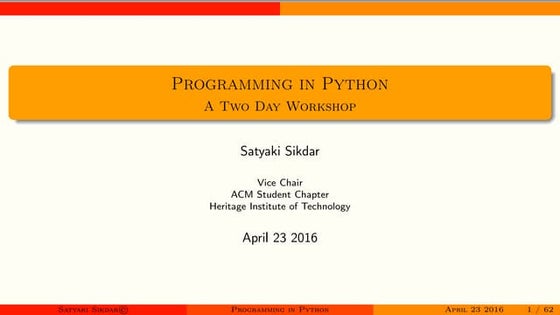 Workshop on Programming in Python - day II