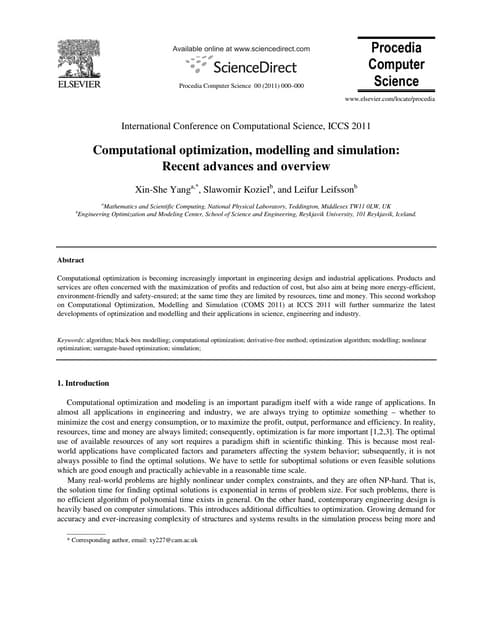 Computational optimization, modelling and simulation: Recent advances and ove...