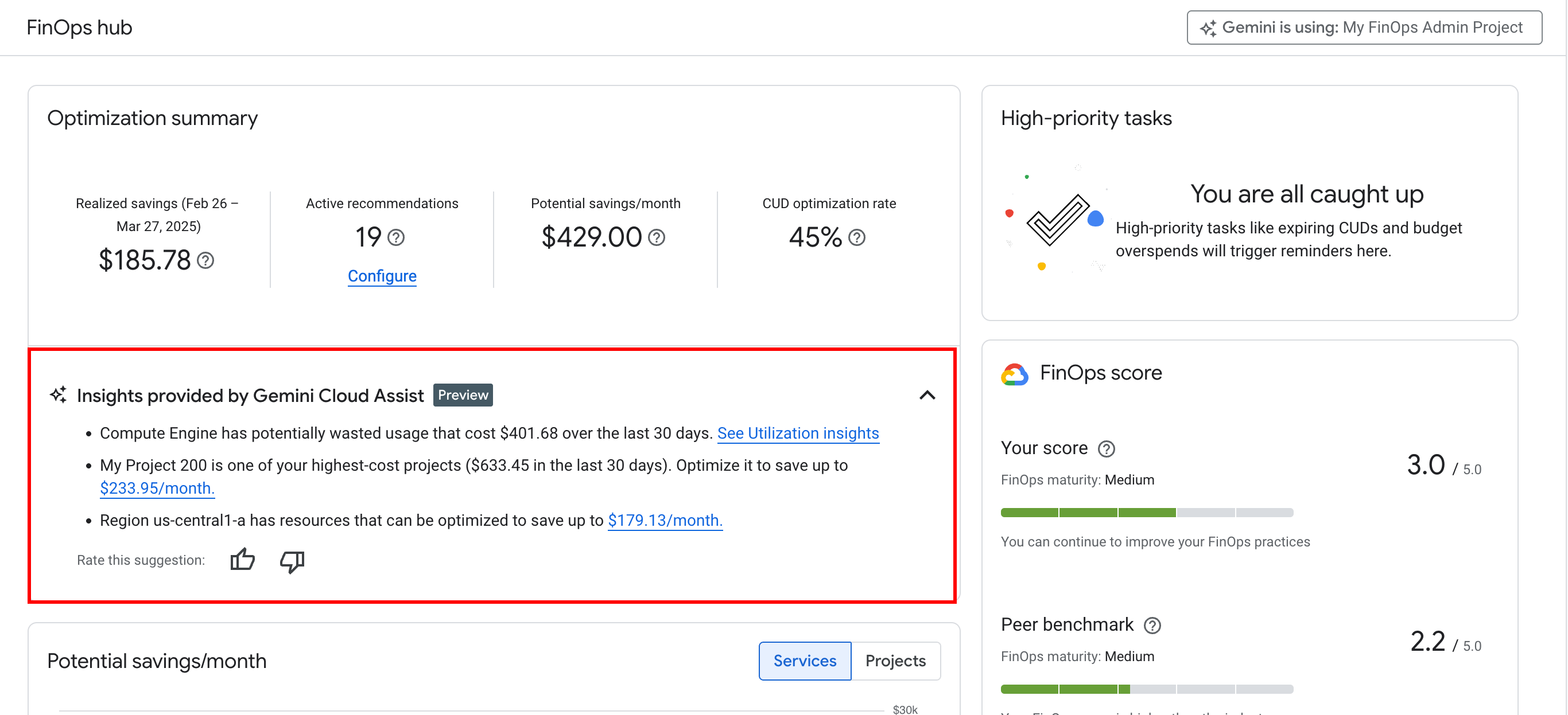 Le funzionalità di Gemini Cloud Assist in Cloud Billing sono abilitate per l&#39;utilizzo in FinOps Hub.