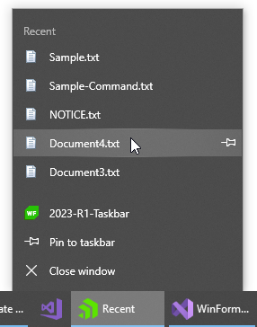 Recent items are shown