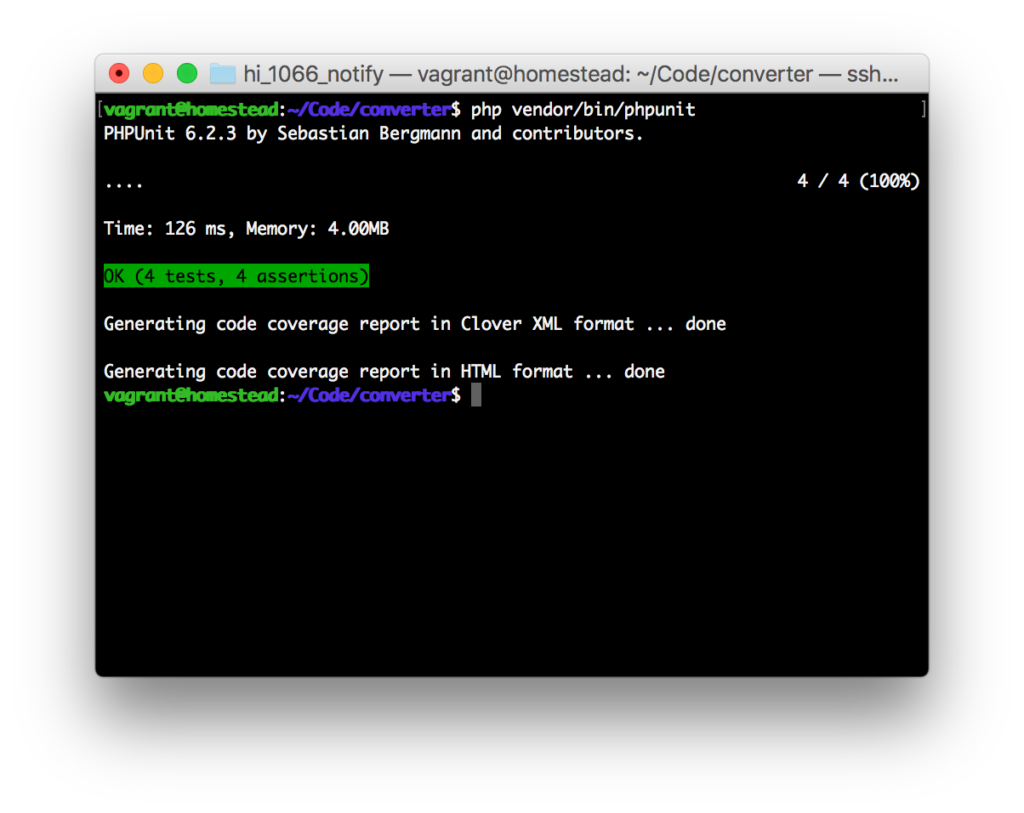 Code coverage generated after running the test suite