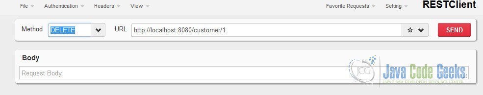 RESTClient - Delete a specific customer - Request