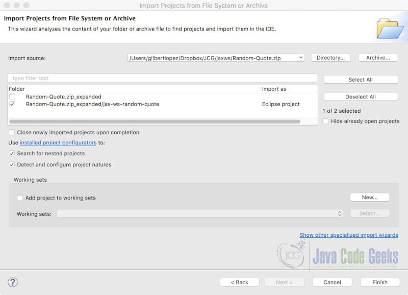 JAX-WS Change Endpoint - Import the Eclipse Project
