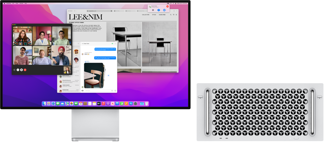 جهاز Mac Pro متصل بشاشة Pro Display XDR، ويعرض مركز التحكم على سطح المكتب بجانب العديد من التطبيقات المفتوحة.