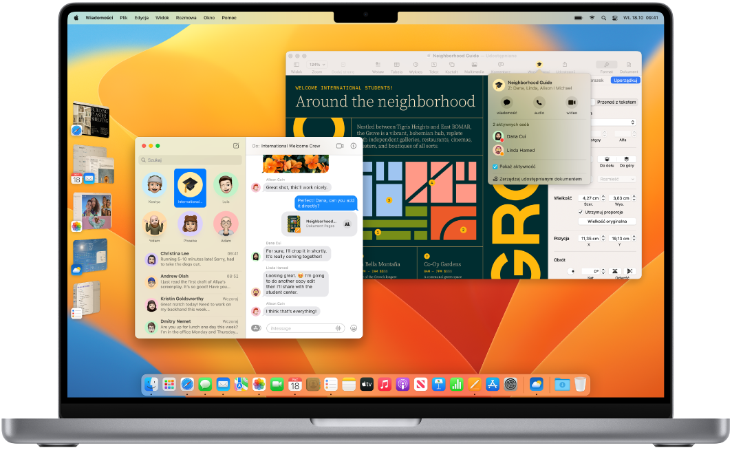 Biurko MacBooka Pro z widocznym centrum sterowania oraz wieloma otwartymi aplikacjami.
