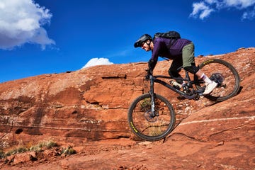 Mountain biker navigating rocky terrain