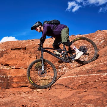 BKE Mountain biker navigating rocky terrain