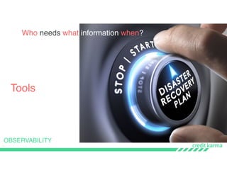 41
Tools
OBSERVABILITY
Who needs what information when?
 