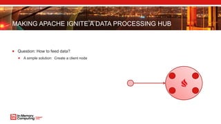 MAKING APACHE IGNITE A DATA PROCESSING HUB
 Question: How to feed data?
 A simple solution: Create a client node
 