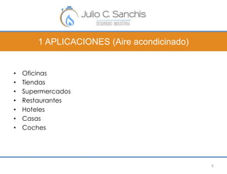 1 APLICACIONES (Aire acondicinado) 
• Oficinas 
• Tiendas 
• Supermercados 
• Restaurantes 
• Hoteles 
• Casas 
• Coches 
9 
 