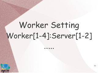 93
Worker Setting
Worker[1-4]:Server[1-2]
…...
 