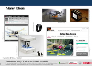 TechMahindra, MongoDB and Bosch Software Innovations 
© TechMahindra, MongoDB and Bosch Software Innovations GmbH 2014. All rights reserved, also regarding any disposal, 
exploitation, reproduction, editing, distribution, as well as in the event of applications for industrial property rights. 
Indiegogo.com 
Many Ideas 
5 
Sonymobile.com 
Amazon.com 
allaboutsymbian.com 
Indiegogo.com 
Neuerdings.com 
Inspired by: C Weiss, Holisticon 
 