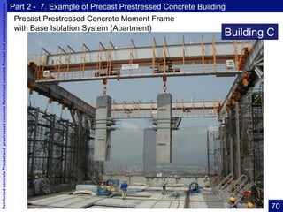 ReinforcedconcretePrecastandprestressedconcreteReinforcedconcretePrecastandprestressedconcrete Reinforced concrete Precast and prestressed concrete Reinforced concrete Precast and prestressed concrete Reinforced concrete
Part 2 - 7. Example of Precast Prestressed Concrete Building
Building C
Precast Prestressed Concrete Moment Frame
with Base Isolation System (Apartment)
70	
 
