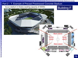 ReinforcedconcretePrecastandprestressedconcreteReinforcedconcretePrecastandprestressedconcrete Reinforced concrete Precast and prestressed concrete Reinforced concrete Precast and prestressed concrete Reinforced concrete
Part 2 - 7. Example of Precast Prestressed Concrete Stadium
Soccer stadium in Osaka (seating capacity of 40000)
Main stand
Back stand
Away
stand
Home
stand
Building F
76	
 