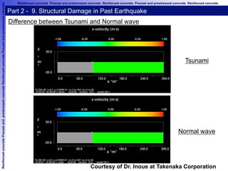 ReinforcedconcretePrecastandprestressedconcreteReinforcedconcretePrecastandprestressedconcrete Reinforced concrete Precast and prestressed concrete Reinforced concrete Precast and prestressed concrete Reinforced concrete
Part 2 - 9. Structural Damage in Past Earthquake
Difference between Tsunami and Normal wave
Normal wave
Tsunami
Courtesy of Dr. Inoue at Takenaka Corporation
 