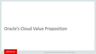 Copyright © 2015, Oracle and/or its affiliates. All rights reserved. |
Oracle’s Cloud Value Proposition
Oracle - Confidential
 