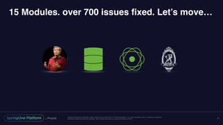Unless otherwise indicated, these slides are © 2013-2017 Pivotal Software, Inc. and licensed under a Creative Commons
Attribution-NonCommercial license: http://creativecommons.org/licenses/by-nc/3.0/
15 Modules. over 700 issues fixed. Let’s move…
3
 