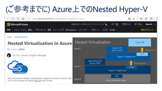 Nested Virtualization in Azure
We announced nested virtualization support coming to Azure with
Dv3 or Ev3 series at //build session last month.
 
