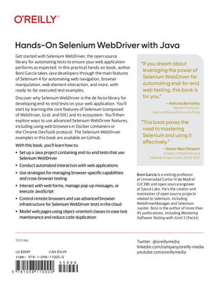 Handson Selenium Webdriver With Java A Deep Dive Into The Development Of Endtoend Tests 1st Edition Boni Garcia