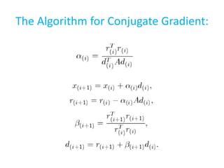 The Algorithm for Conjugate Gradient:
 