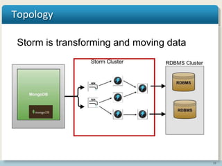 19
Topology
Storm is transforming and moving data
 