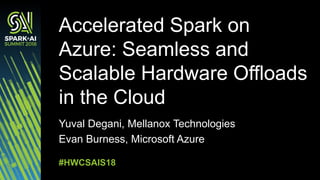 Accelerated Spark on
Azure: Seamless and
Scalable Hardware Offloads
in the Cloud
Yuval Degani, Mellanox Technologies
Evan Burness, Microsoft Azure
#HWCSAIS18
 