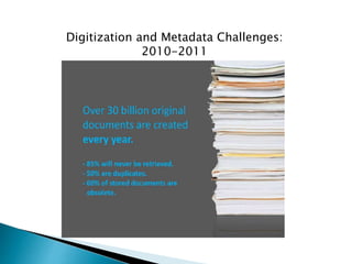 Digitization and Metadata Challenges:
2010-2011
 