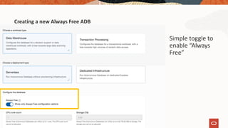 Creating a new Always Free ADB
Simple toggle to
enable “Always
Free”
 