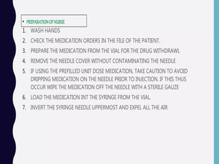 Administration of medication.Medication administration: the direct application of a prescribed medication—whether by injection, inhalation, ingestion, or other means—to the body of the individual by an individual legally authorized to do so.