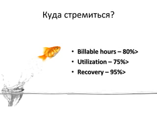 Куда стремиться? Billable hours –  80% > Utilization – 75%> Recovery –  95% > 