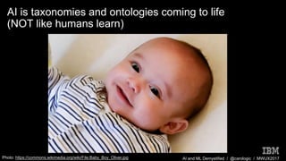 AI and ML Demystified / @carologic / MWUX2017
AI is taxonomies and ontologies coming to life
(NOT like humans learn)
Photo: https://commons.wikimedia.org/wiki/File:Baby_Boy_Oliver.jpg
 