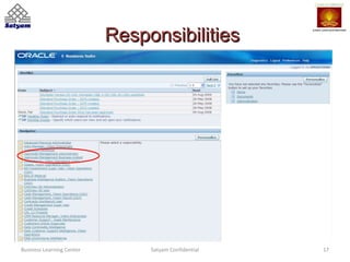 Responsibilities




Business Learning Center        Satyam Confidential   17
 