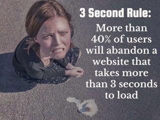 More than
40% of users
will abandon a
website that
takes more
than 3 seconds
to load
3 Second Rule:
 