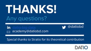 THANKS!
Any questions?
@datiobddatio-big-data
Special thanks to Stratio for its theoretical contribution
academy@datiobd.com
 