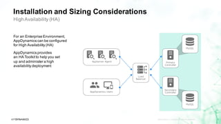 Installation and Sizing Considerations
APPDYNAMICS CONFIDENTIAL AND PROPRIETARY 9
For an Enterprise Environment,
AppDynamics can be configured
for High Availability (HA)
AppDynamics provides
an HA Toolkitto help you set
up and administer a high
availability deployment
HighAvailability (HA)
 