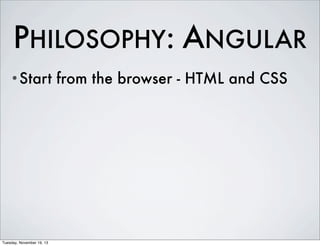 PHILOSOPHY: ANGULAR
•Start

Tuesday, November 19, 13

from the browser - HTML and CSS

 