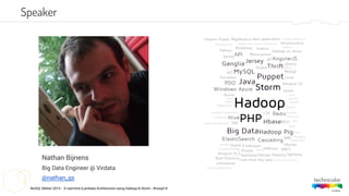 NoSQL Matter 2014 - A real-time (Lambda) Architecture using Hadoop & Storm - #nosql14
Speaker
Nathan Bijnens
Big Data Engineer @ Virdata
@nathan_gs
 