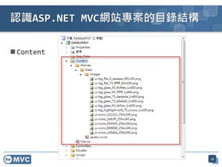  Content
33
認識ASP.NET MVC網站專案的目錄結構
 