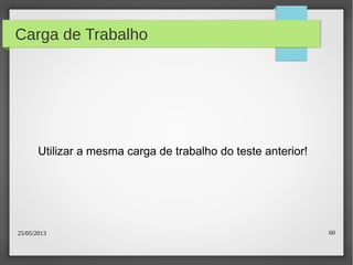25/05/2013 60
Carga de Trabalho
Utilizar a mesma carga de trabalho do teste anterior!
 