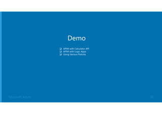 Microsoft Azure
 APIM with Calculator API
 APIM with Logic Apps
 Using Various Policies
Demo
30
 