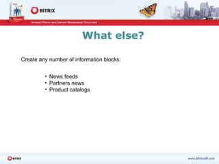 What else? Create any number of information blocks: News feeds Partners news Product catalogs 