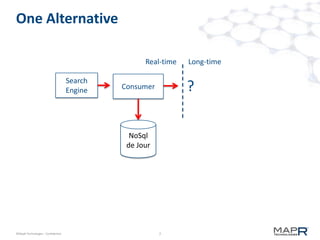 7©MapR Technologies - Confidential
One Alternative
Search
Engine
NoSql
de Jour
Consumer
Real-time Long-time
?
 