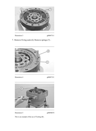 Illustration 3 g00887311
7. Remove O-ring seals (6). Remove springs (7) .
Illustration 4 g00887331
Illustration 5 g00890074
This is an example of the use of Tooling (B) .
4/11
324E & 324E L Excavators JCZ00001-UP (MACHINE) POWERED BY C7.1 Engine...
2020/7/24
https://127.0.0.1/sisweb/sisweb/techdoc/techdoc_print_page.jsp?returnurl=/sis...
 